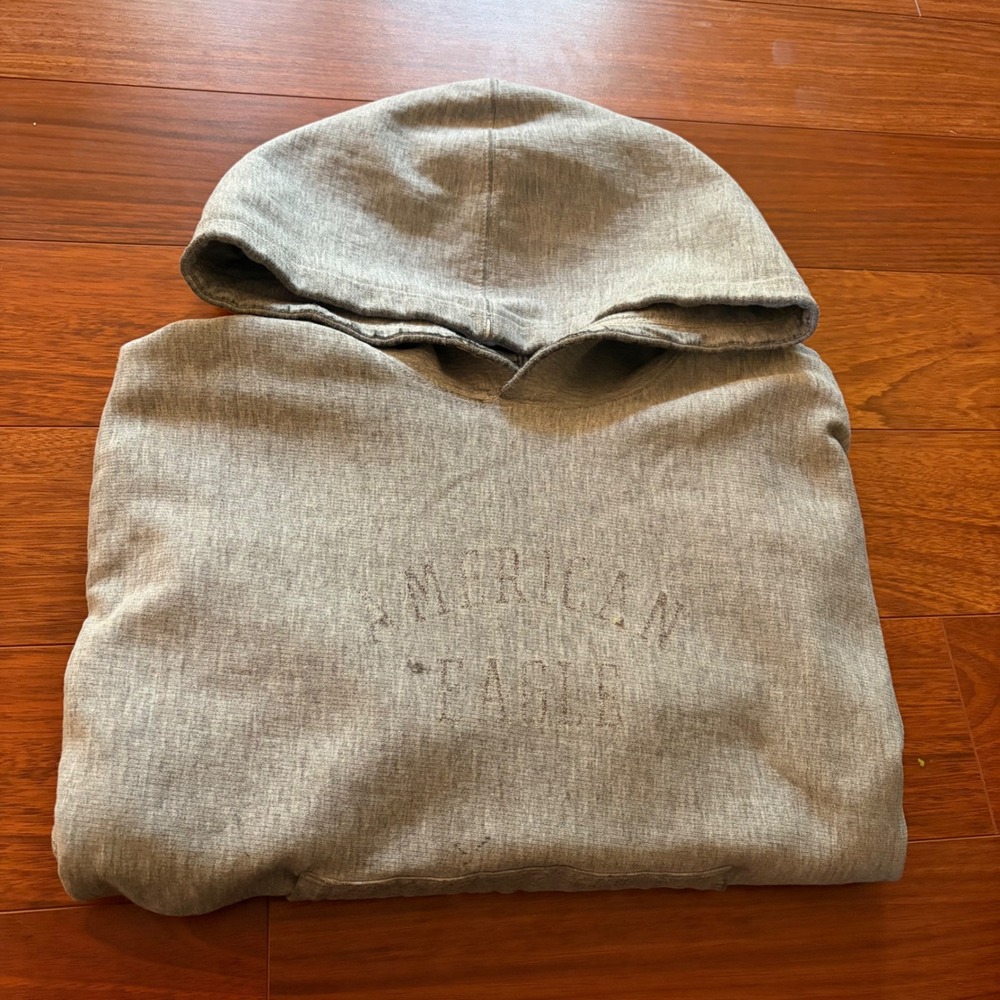 Thrashed American Eagle Y2K Gray Embroidered Pullover Hoodie Spellout Streetwear
